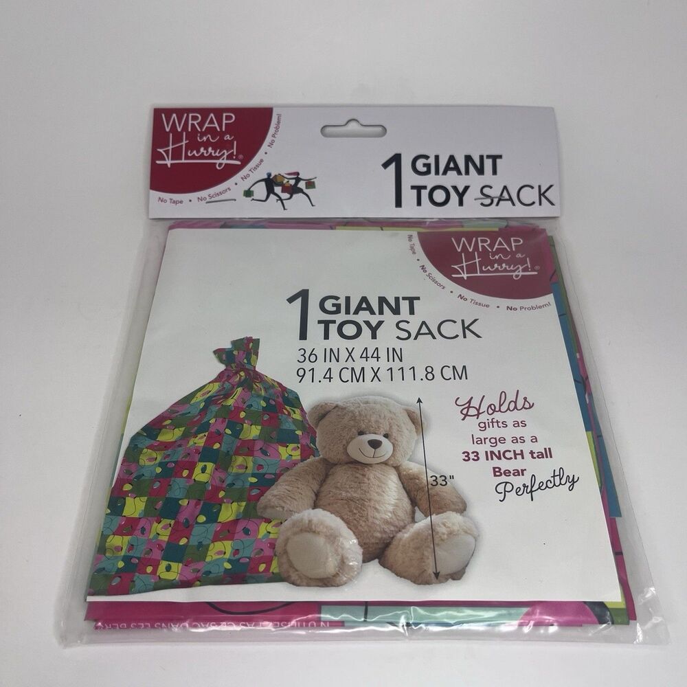 Wrap in a Hurry Giant Toy Sack 36” x 44” Christmas Gift Bag String Lights - NEW